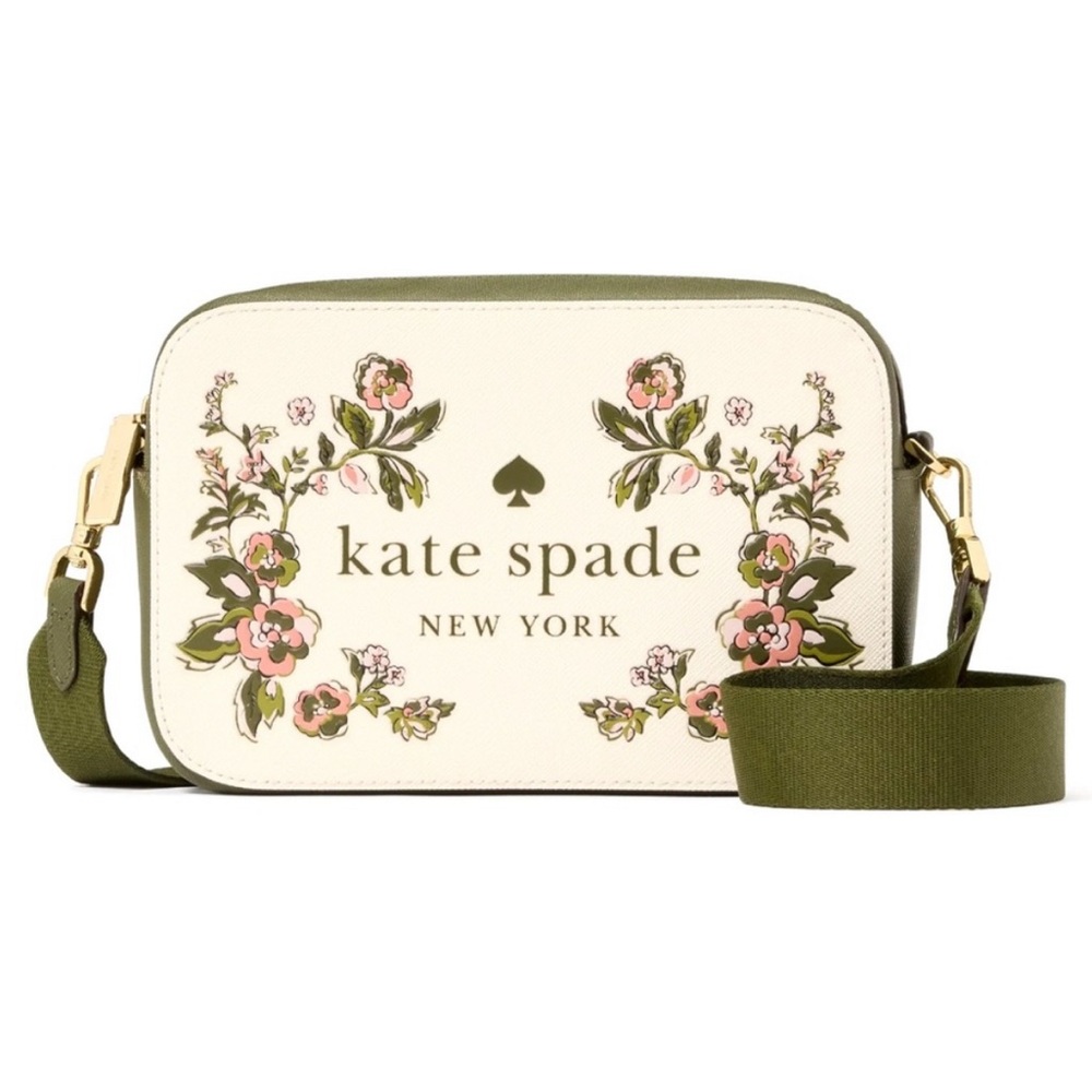Kate Spade ♠️ Floral Camera Crossbody Cream Green and Pink Flowers Oh Snap
